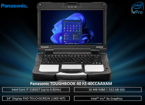 Panasonic TOUGHBOOK 40 14" Rugged Laptop , Intel Core i7-1185G7 (up to 4.8GHz), 16GB, 512GB SSD, Display 14" FHD Touchscreen, Intel Wi-Fi 6, Bluetooth, 5MP Webcam, IP66 , FZ-40CCAAXAM - buy online