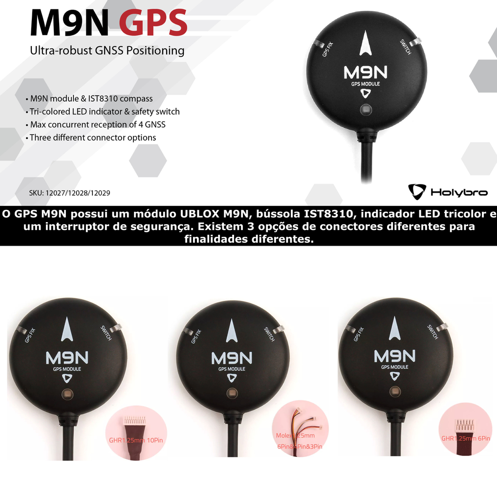 Holybro M9N GPS | Módulo GPS l UAVs & Drones l 12027 l 12028 l 12029 l Escolha o conector na internet