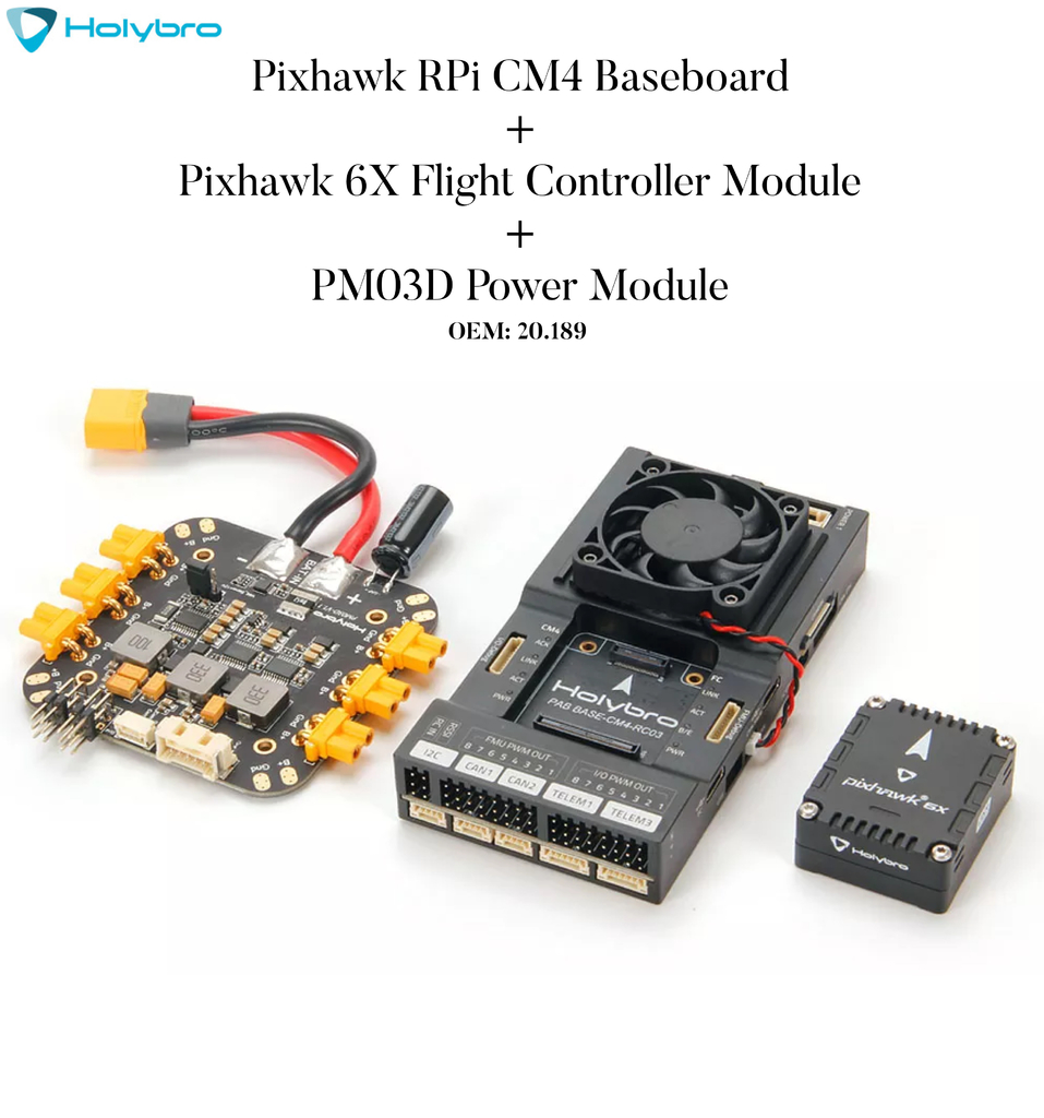 Holybro Pixhawk RPi CM4 Baseboard + Módulo de Potência PM03D , Autopilot Pixhawk 6X , Raspberry Pi CM4 (CM4008032) , 20188 , 20303 - Loja do Jangão - InterBros