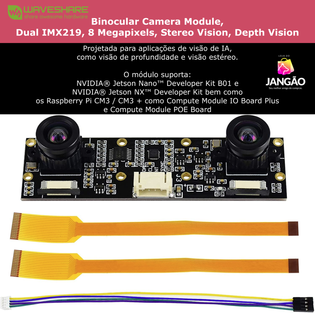 Imagem do Raspberry Pi 4 Computer Model B 4GB RAM + Waveshare Binocular Camera Depth Stereo Module 8MP