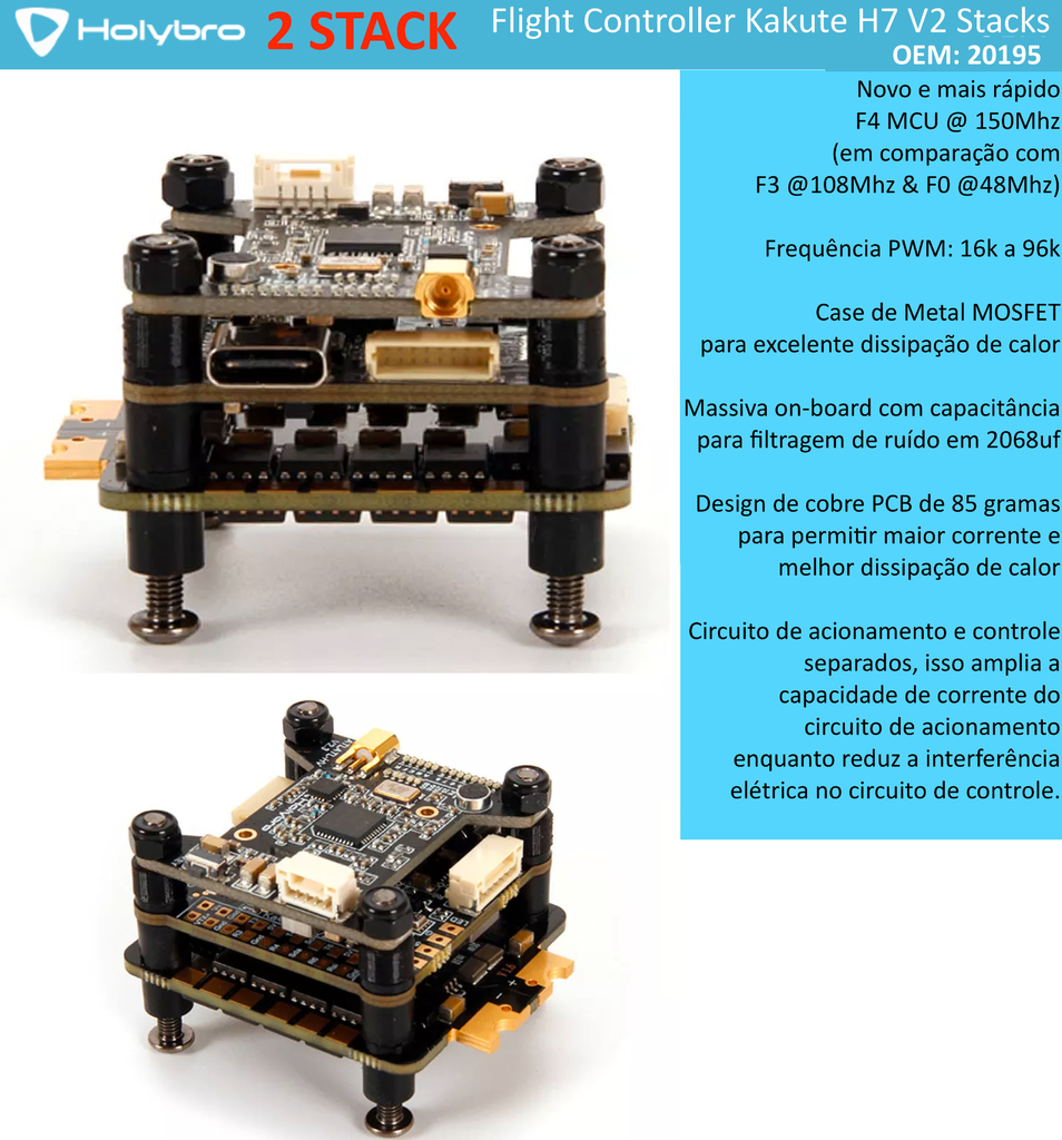 Image of Holybro Kakute H7 V2 Stacks l Flight Controller with Bluetooth | FPV Flight Controller | Controlador de Voo l Drones, Robôs e UAVs | 20194 l 20195 l 20196 l 20197