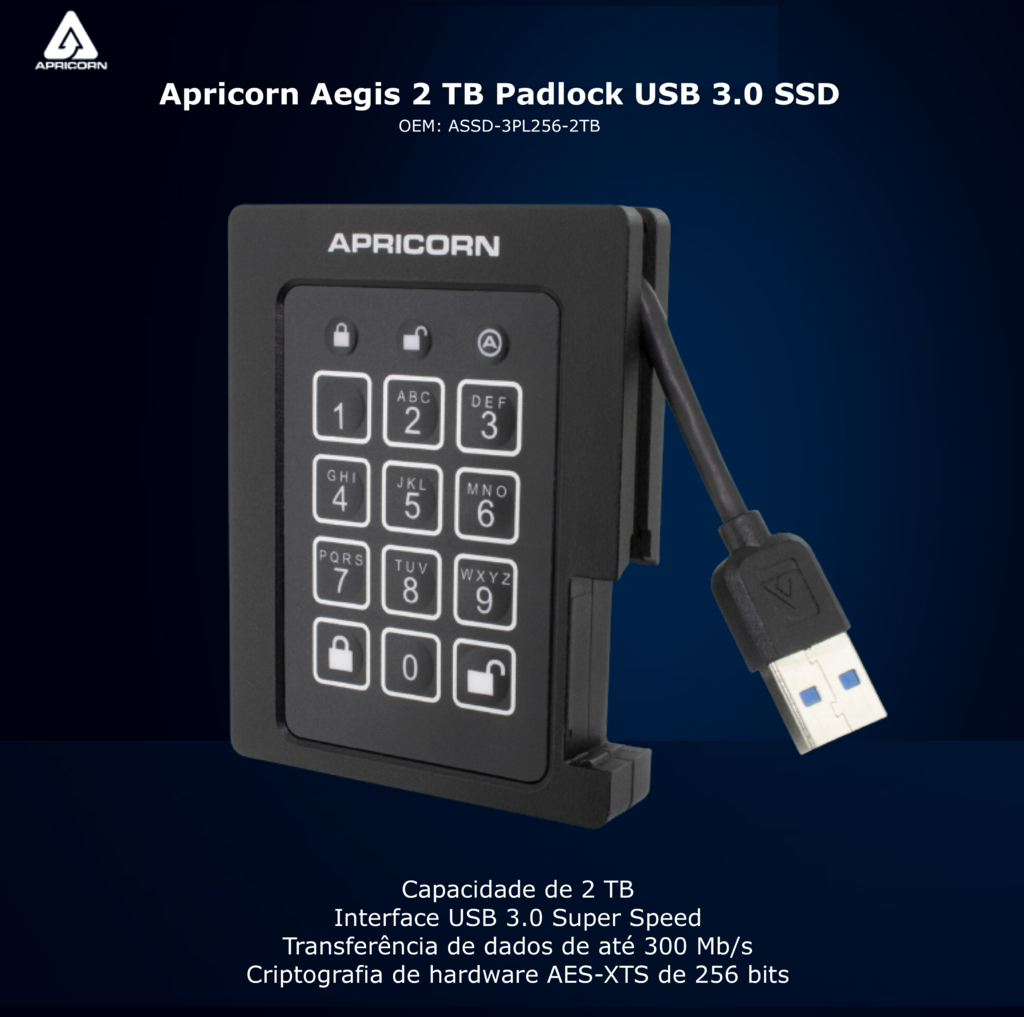 Apricorn Aegis 4 TB Padlock | SSD Portátil | USB 3.0 Robusto | Aegis Padlock FIPS 140-2 256-Bits | Criptografia de Grau Militar na internet