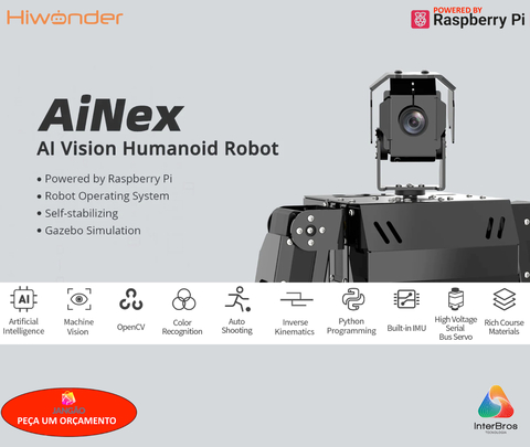 Hiwonder AiNex ROS Education AI Vision Humanoid Robot Powered by Raspberry Pi 4B , Developer Kit Humanóide Algoritmo de Cinemática Inversa , Desenvolvido para Aprendizado e Ensino , Idade: 15+ - tienda online