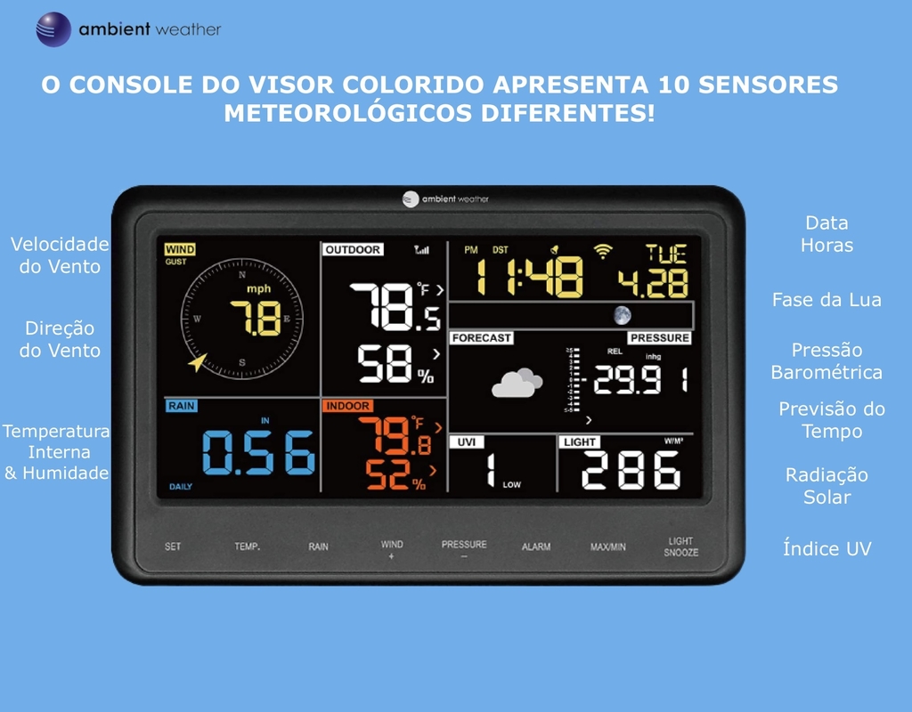 Ambient Weather Estação Metereológica WS-2902 WiFi & Internet Conectada + Sensor de Raios + Sensor de Umidade do Solo - Loja do Jangão - InterBros