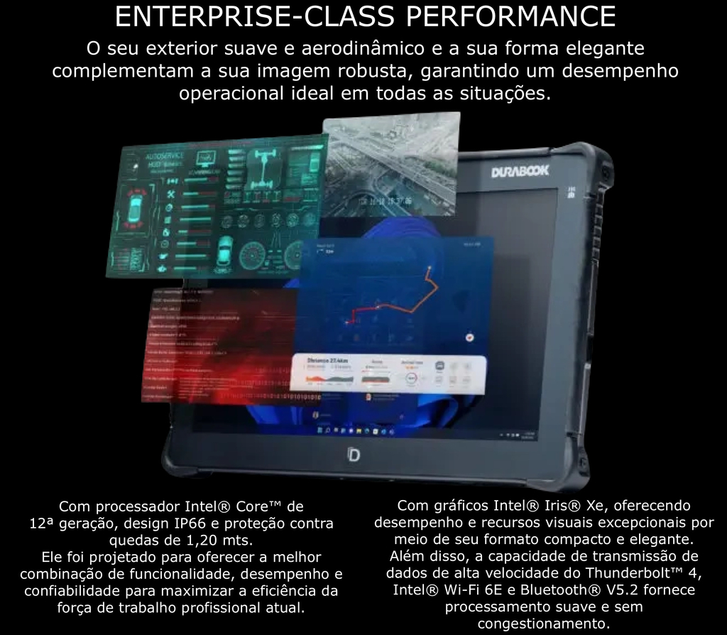 Durabook l R8 Rugged Tablet l Tablete Industrial Robusto l Elegante e Super Compacto l Formato de bolso l 8.0” (1280 x 800) LCD DynaVue® SR display com 800 nits l Personalizável l Projetado para os ambientes mais severos l Peça um orçamento - Loja do Jangão - InterBros