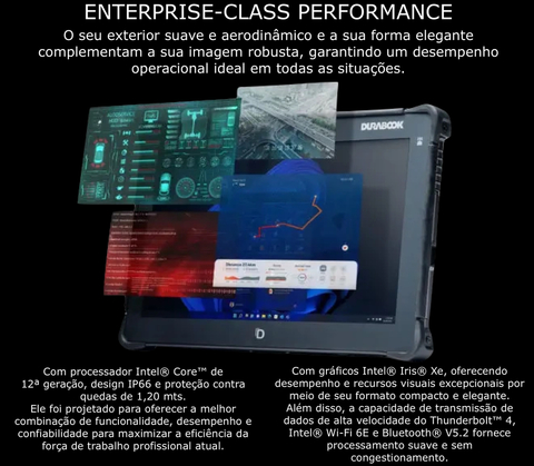 Durabook l R8 Rugged Tablet l Tablete Industrial Robusto l Elegante e Super Compacto l Formato de bolso l 8.0” (1280 x 800) LCD DynaVue® SR display com 800 nits l Personalizável l Projetado para os ambientes mais severos l Peça um orçamento - Loja do Jangão - InterBros