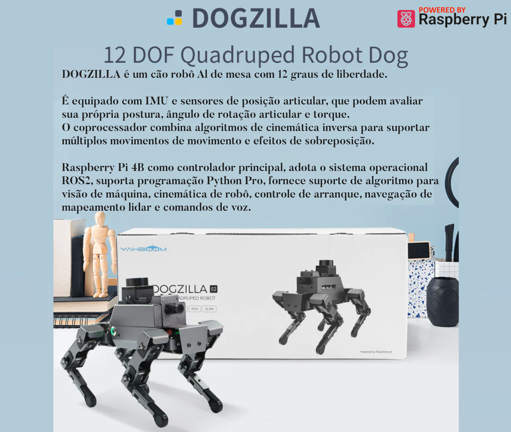 Imagem do Yahboom 12DOF ROS2 Robot Dog DOGZILLA S2 , AI Vision, Support Lidar Mapping Navigation for Raspberry Pi 4B(Ubuntu 20.04+ROS2)