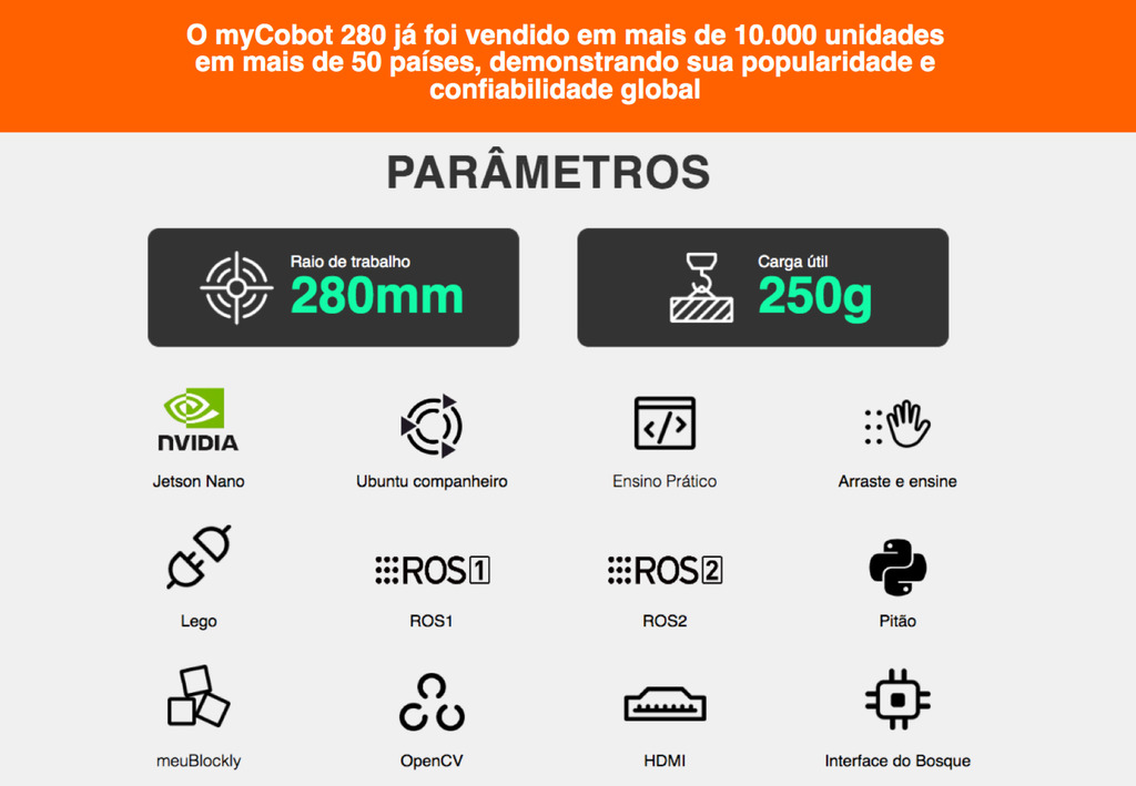 Elephant Robotics MyCobot 280 NVIDIA Jetson Nano - 6 DOF , Collaborative Robotic Arm , Educacional , Industrial , +8 anos - Loja do Jangão - InterBros