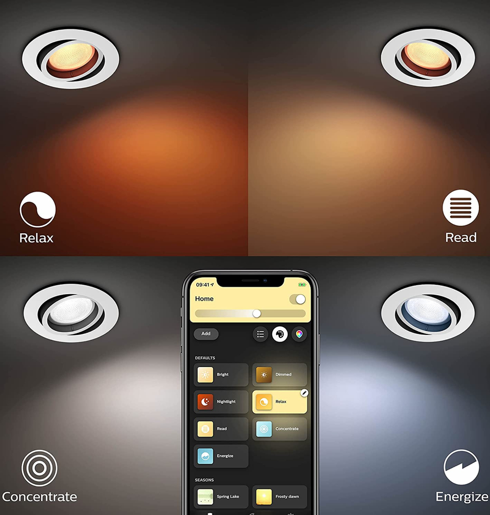 Philips Hue White and Color Ambiance Recessed Spotlight Bluetooth Centura | Nova Geração | Luminária Spot Direcional Dicróica de Teto | Adequada para Locais Úmidos | Compatível com a Alexa, Google Assistant, Apple HomeKit e Samsung SmartThings | Substituia suas luminárias antigas com a tecnologia LED inteligente - Loja do Jangão - InterBros