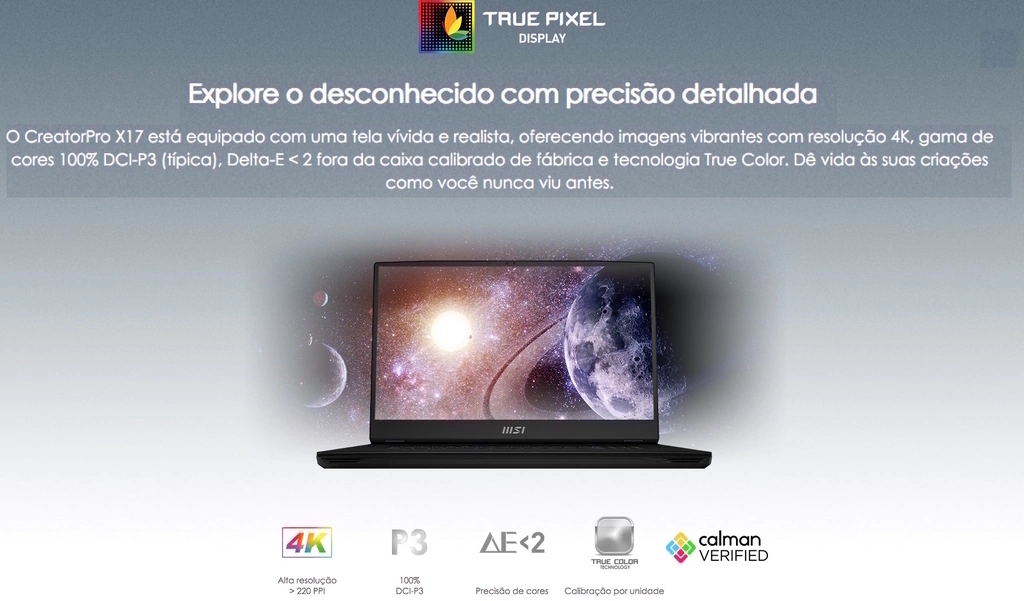 Imagem do MSI CreatorPro X17 17.3" Professional Creator Laptop l Estação de Trabalho Poderosa l Orientada para o Desempenho l 1.5 - 4.8 GHz Intel Core i7 12800 HX 16-Cores (12th Gen) l 17.3" 3840 x 2160 4K 120 Hz Display l 32 GB DDR5 RAM | 1TB PCIe 4.0 SSD Gen4x4 l NVIDIA RTX A3000 (12GB GDDR6) l Solução de Alto Nível l Arquitetos, Programadores , Designers, Engenharia e Criação aeroespacial, IA, VR, Simulação CAE e Renderizações 3D l A12UKS-060