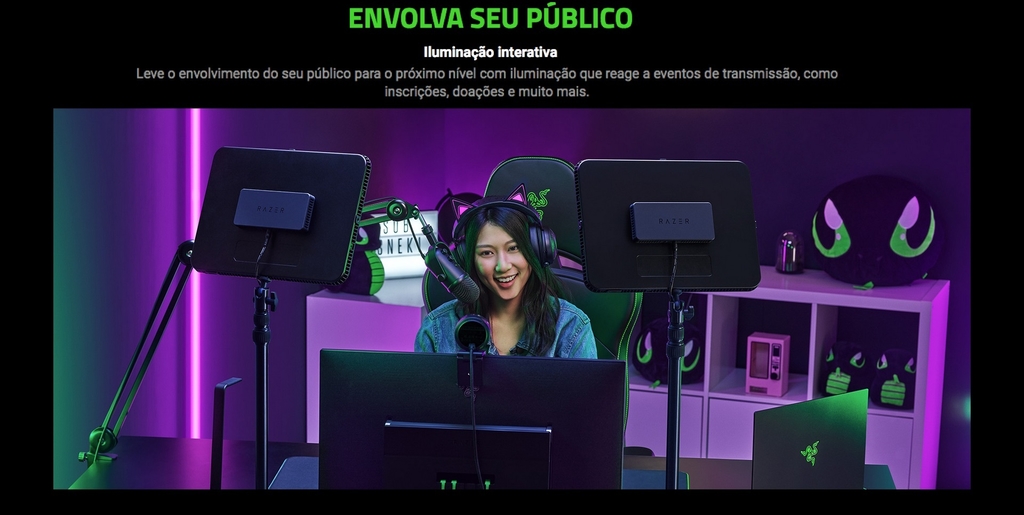 Razer Key Light Chroma l Customizable RGB Light Spectrum l Iluminação de Estúdio Profissional para Streaming l Gravação de Vídeo l Vídeo-Conferência l Controlável pelo PC , Telefone e Tablet l Luz Frontal Interativa l Fluxo Luminoso de 2.800 lumens l Controle WiFi pelo PC ou Telefone l Wi-Fi & Bluetooth l Todos os Tons de Branco e + 16.8 milhões de Cores l Dispositivo IoT l Expansível até 11 luzes l Compatível com Alexa, Apple Homekit & Google Assistant l Monte sua cena para uma transmissão que brilha na internet