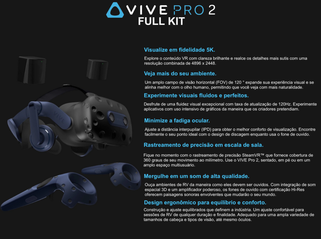 Imagem do HTC VIVE VR Pro 2 Full Kit + VIVE Trackers 3.0 + Cintas Rebuff
