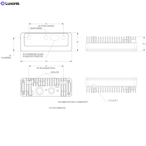 Imagem do Luxonis OAK-D Pro W PoE Camera Depth Stereo 3D Wide FOV Sensor IMX378 A00574