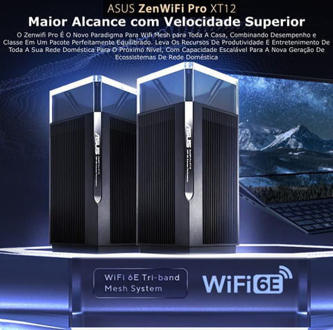 Asus Zenwifi 6E PRO ET12 AiMesh | AXE11000 | Tri-Band | Sinal WiFi de 360º | Dual 2.5G Ports | Cobertura de 280m² & 3+ Rooms | Incluída Segurança de Internet Vitalícia - comprar online