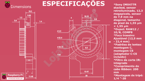 Raspberry Pi High Quality Câmera 12.3mp | Sensor Sony IMX477 de 12,3 megapixels - Loja do Jangão - InterBros