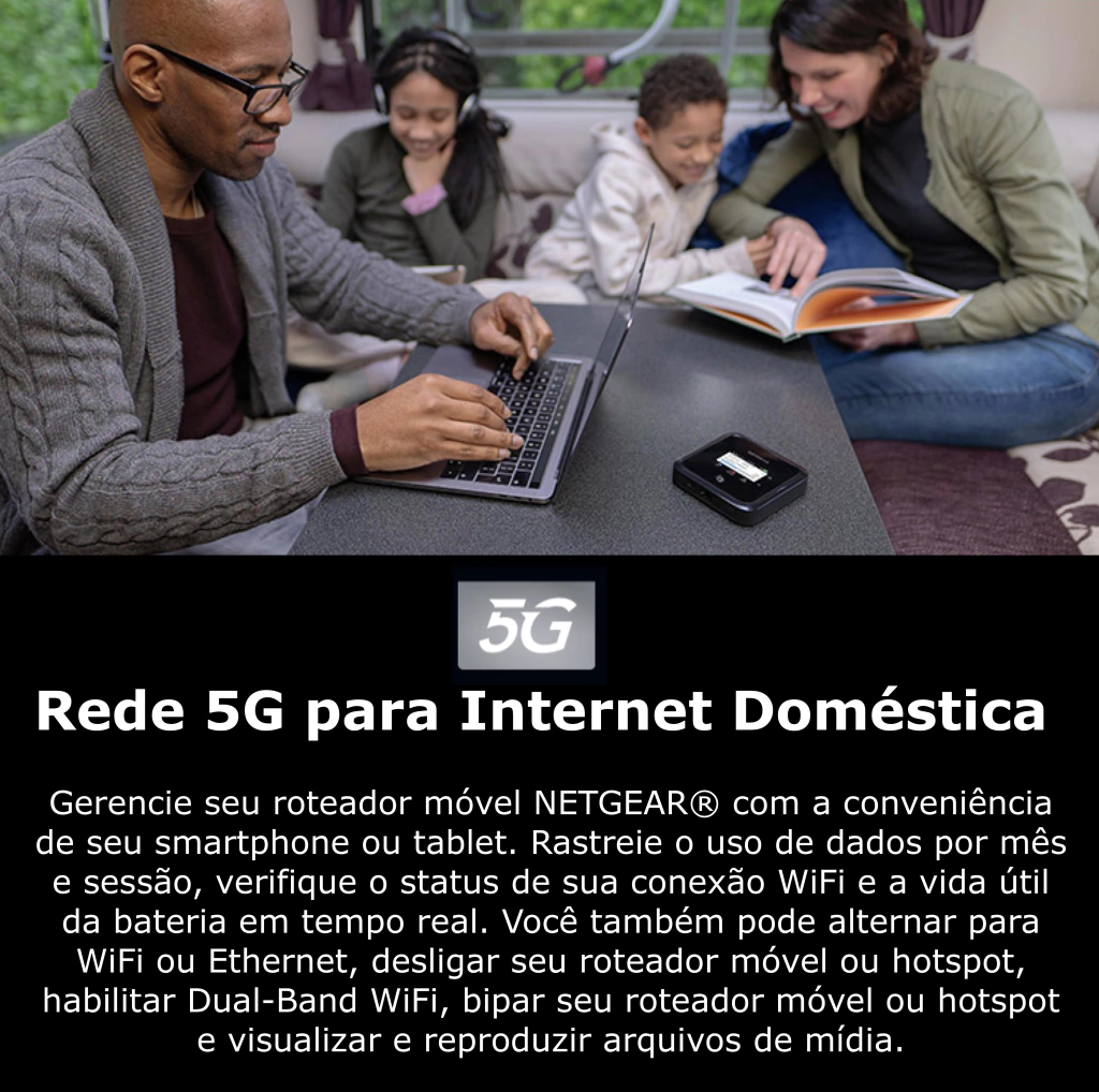 Netgear Nighthawk M5 5G WiFi 6 Mobile Router Unlocked l Hotspot Roteador Móvel | Ultrarrápido 5G | Desbloqueado para todas as Operadoras | Conecta até 32 Dispositivos Sim card não incluído l Conecta até 32 Dispositivos l Ativado para Uso Doméstico ou Comercial l Bateria Adicional e Antena opcional também disponíveis na internet