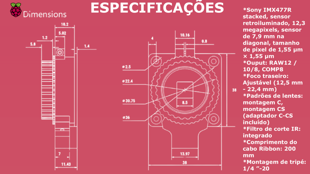 Raspberry Pi High Quality Câmera 12.3mp | Sensor Sony IMX477 de 12,3 megapixels - Loja do Jangão - InterBros