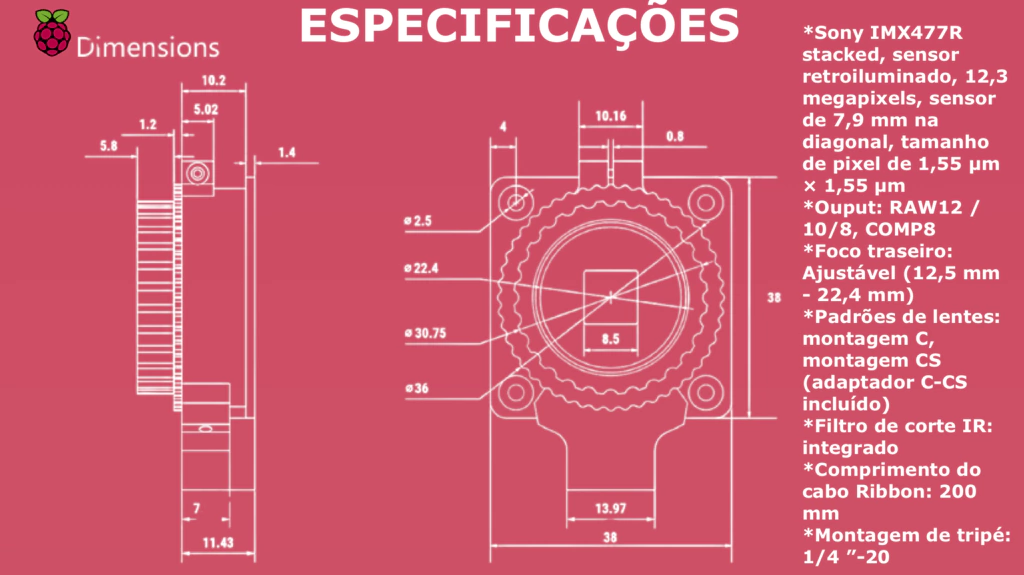 Raspberry Pi High Quality Câmera 12.3mp | Sensor Sony IMX477 de 12,3 megapixels - Loja do Jangão - InterBros