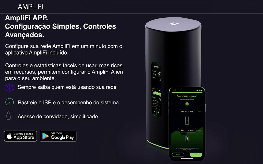 Imagen de Ubiquiti Amplifi Alien Tri-Band WiFi6 Gigabit Router l Sistema WiFi6 Mesh l Tela Touchscreen l 4 portas Gigabit Ethernet l VPN integrada l Tecnologia Teleport l Sistema Mesh escalável l Ativado para Uso Doméstico ou Comercial l Cobertura de até 1.120 m²