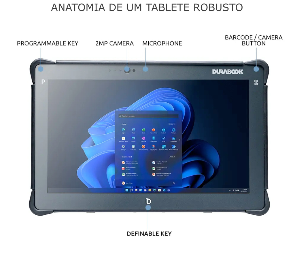 Durabook l R8 Rugged Tablet l Tablete Industrial Robusto l Elegante e Super Compacto l Formato de bolso l 8.0” (1280 x 800) LCD DynaVue® SR display com 800 nits l Personalizável l Projetado para os ambientes mais severos l Peça um orçamento - Loja do Jangão - InterBros