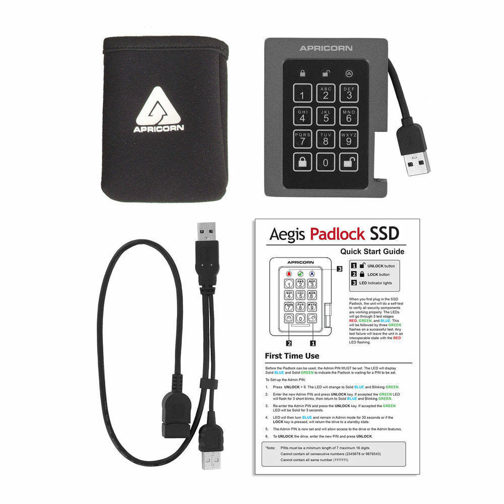 Apricorn Aegis 4 TB Padlock | SSD Portátil | USB 3.0 Robusto | Aegis Padlock FIPS 140-2 256-Bits | Criptografia de Grau Militar - Loja do Jangão - InterBros