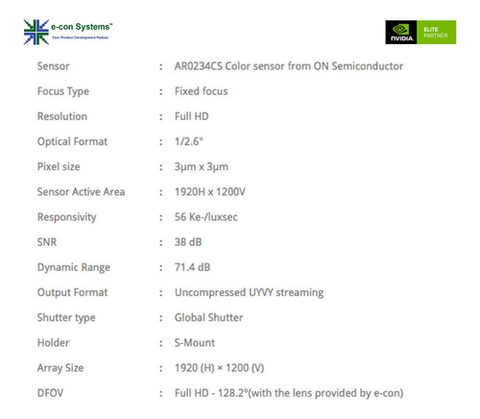 e-Com Systems NileCAM25 Full HD GMSL2 | Global Shutter Color Camera | Compatível com NVIDIA Jetson AGX Xavier | Incluído 15 metros de Cabo - tienda online