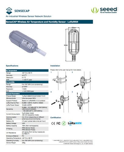 SenseCap Sensor Temperatura & Umidade | Protocolo Lorawan | Vida útil da bateria no Mínimo de 8 anos | Cobertura de até 10 Kms on internet