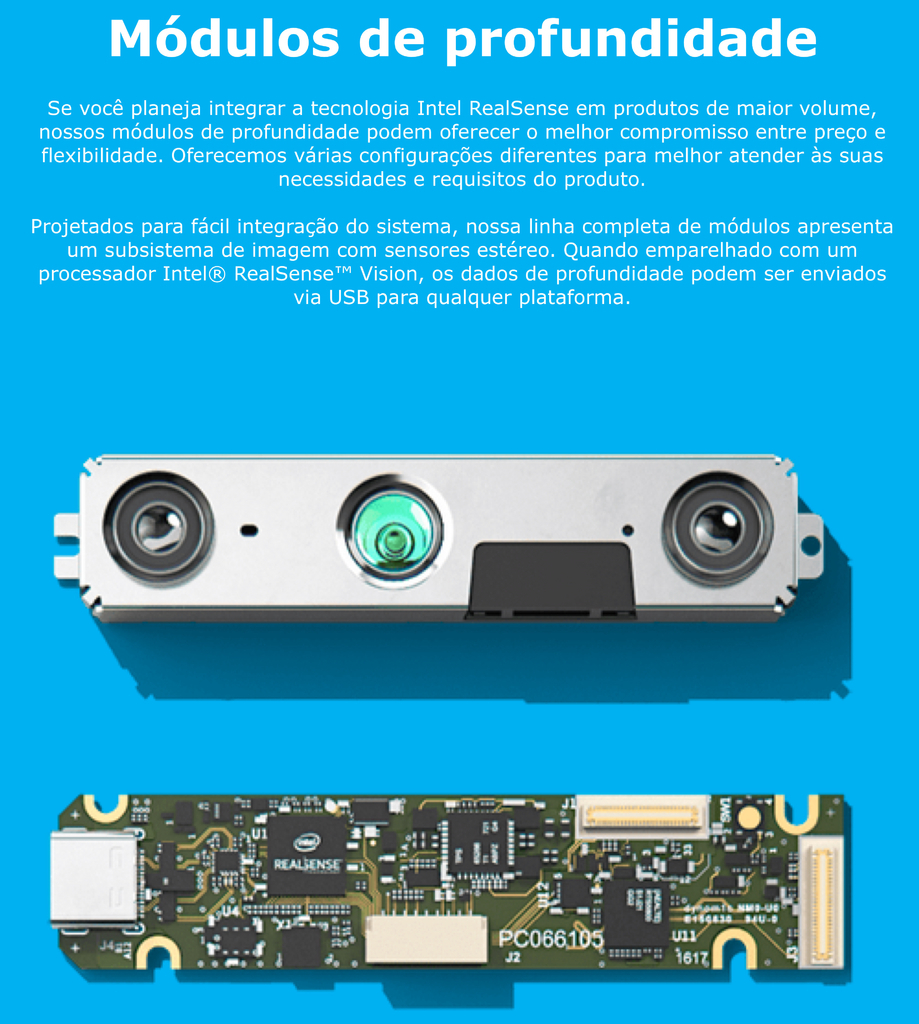 Intel RealSense Depth Module D430 + Vision Processor D4 Board Bundle Kit com 10 Unidades