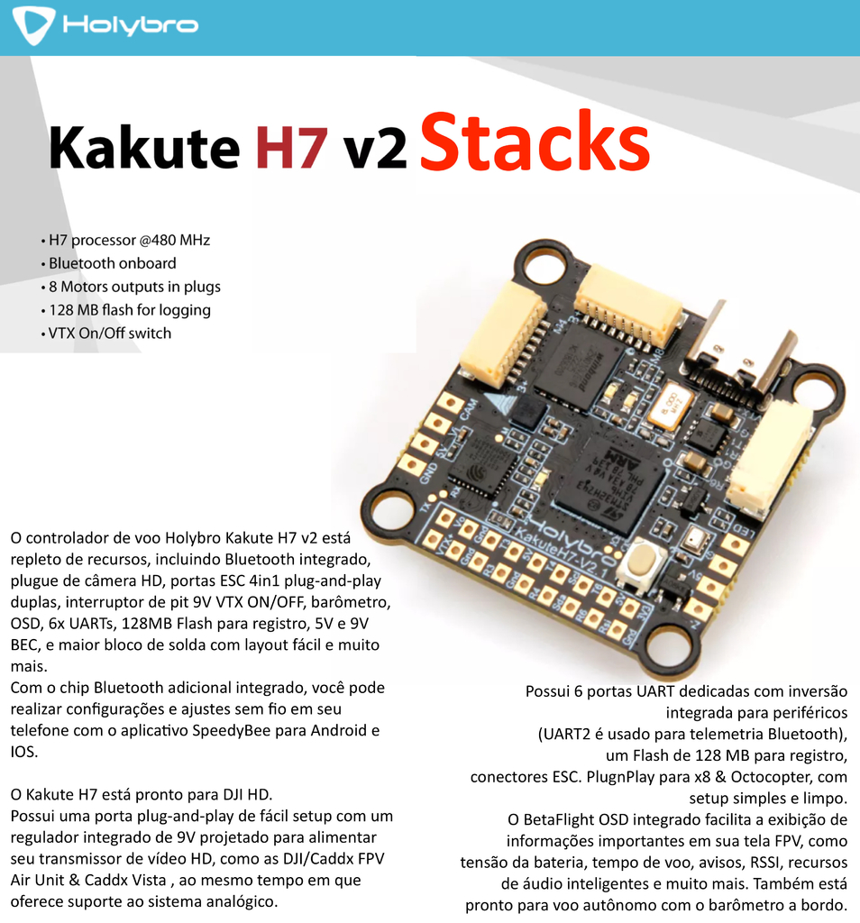 Holybro Kakute H7 V2 Stacks l Flight Controller with Bluetooth | FPV Flight Controller | Controlador de Voo l Drones, Robôs e UAVs | 20194 l 20195 l 20196 l 20197 - buy online