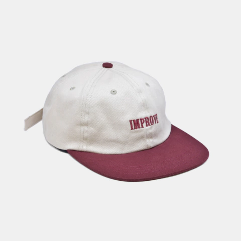 Boné 6 Panel Skate Improve Serif Bege e Vinho