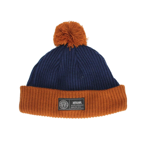 Touca Gorro Narina Skate Pompom "Azul Marinho e Marrom Caramelo"
