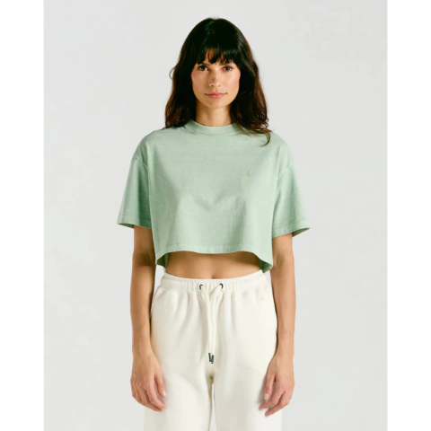 Camiseta Cropped Feminino Volcom Single Stone "Verde" 
