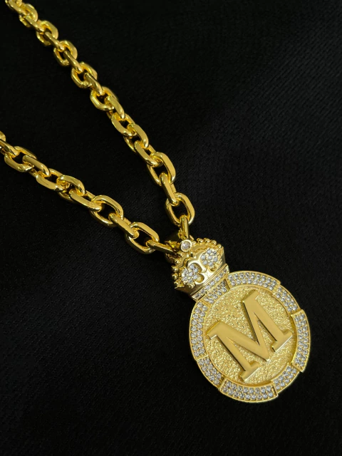 Kit Corrente Cadeado 8mm + Pingente Letra Redondo Cravejado - comprar online