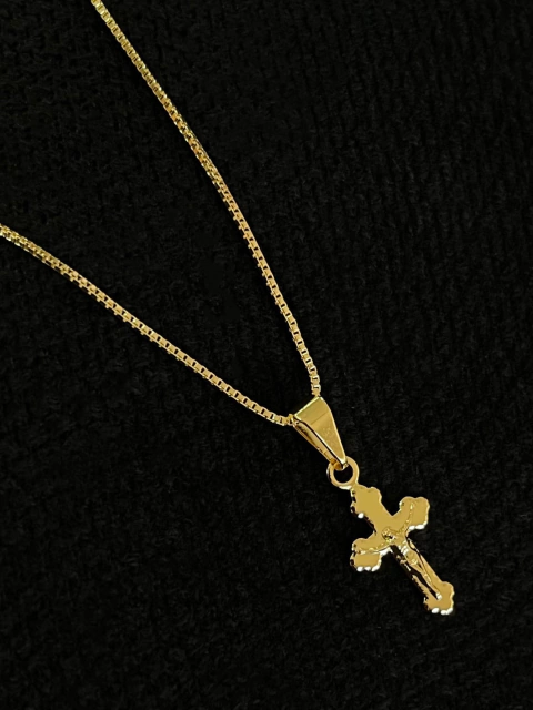 Kit Corrente Veneziana Curta 1,5mm + Pingente Mini Crucifixo Jesus na Cruz - comprar online