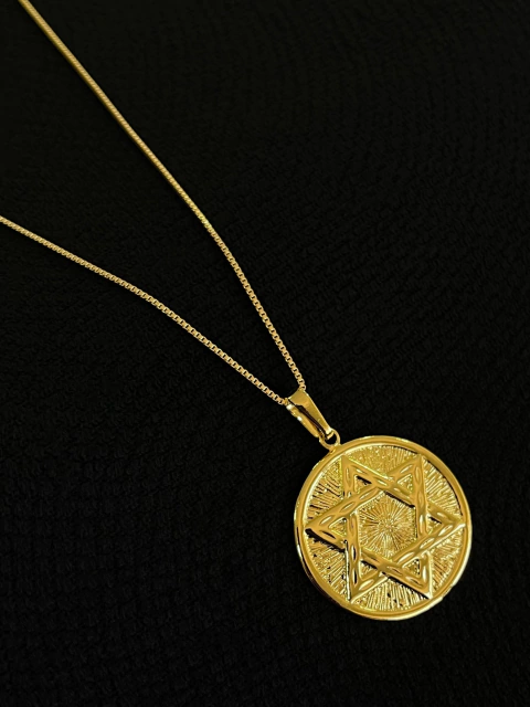 Kit Corrente Veneziana Curta 1,5mm + Pingente Estrela de Davi Texturizada - comprar online