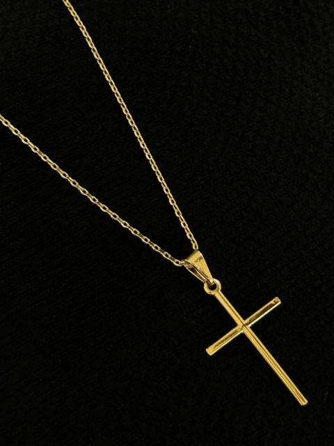 Kit Corrente Cadeado 1mm + Pingente Cruz Agulha - comprar online