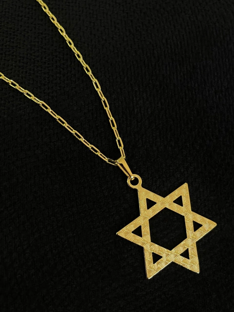 Kit Corrente Cadeado Alongado 2mm + Pingente Estrela de Davi Desenhado - comprar online