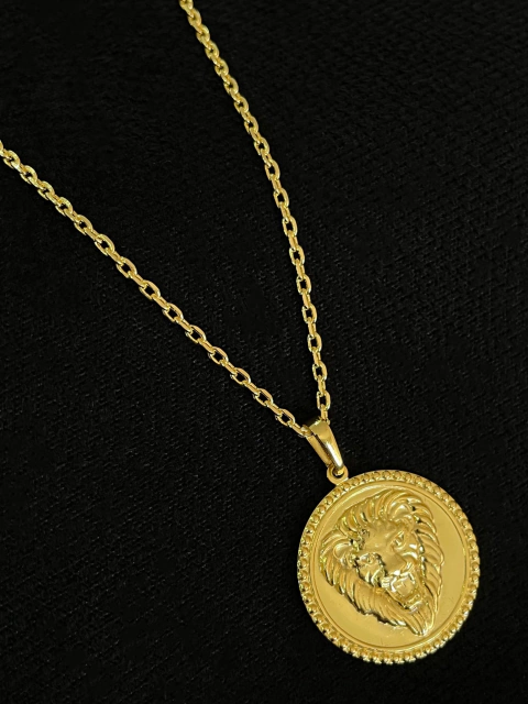 Kit Corrente Cadeado 2mm + Pingente Redondo Leão - comprar online