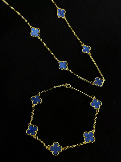 Kit Corrente + Pulseira Trevo Azul 2mm - comprar online