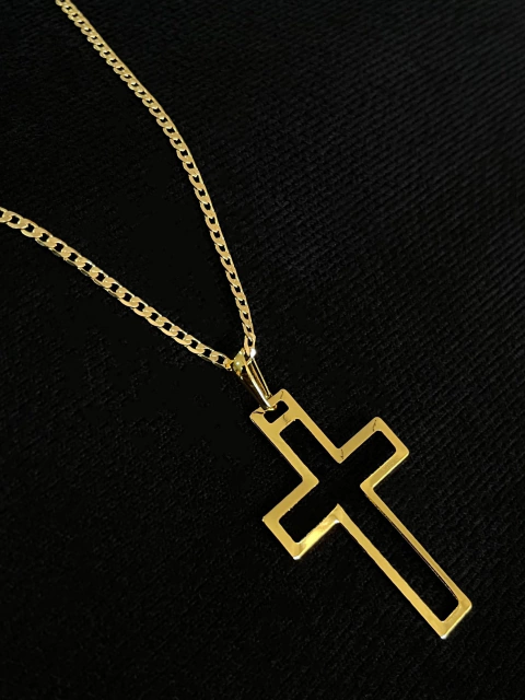 Kit Corrente Grumet 2,5mm + Pingente Crucifixo Vazado - comprar online