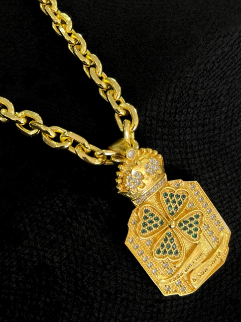 Kit Corrente Cadeado 8mm + Pingente Placa Trevo Cravejado - comprar online