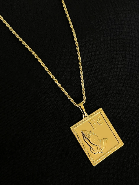 Kit Corrente Cordão Baiano 2mm + Pingente Placa Fé Com Mão de Cristo Orando - comprar online