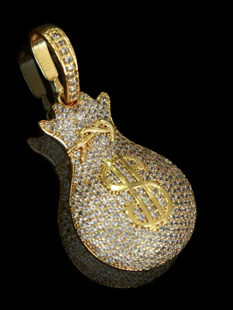 Pingente Saco de Dinheiro Cifrão Cravejado Com Pedras Zircônias - 10g - 3,7x,7cm - comprar online