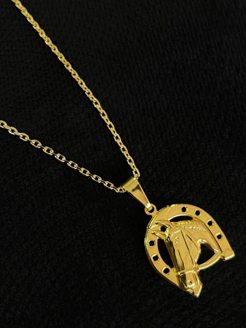 Kit Corrente Cadeado 2mm + Pingente Cavalo Com Ferradura P - comprar online