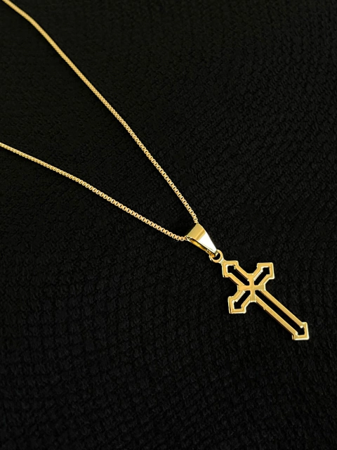 Kit Corrente Veneziana Curta 1,5mm + Pingente Cruz Gótica Vazada