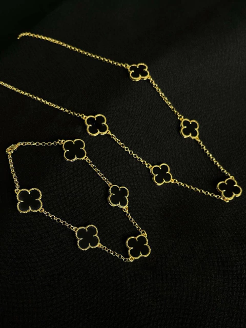 Kit Corrente + Pulseira Trevo Preto 2mm - comprar online