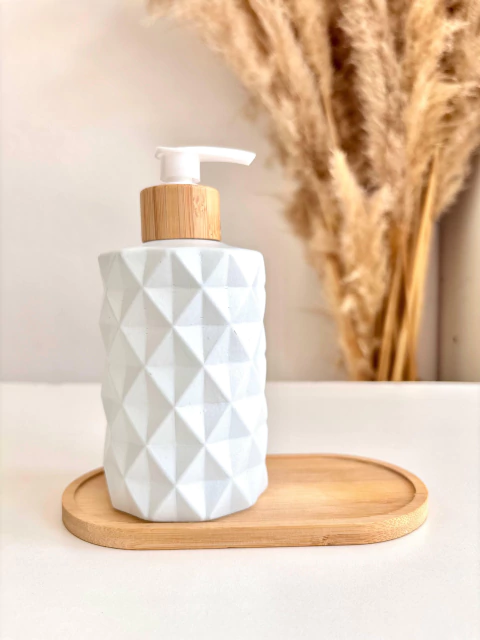 Dispenser vidrio y bambu | blanco