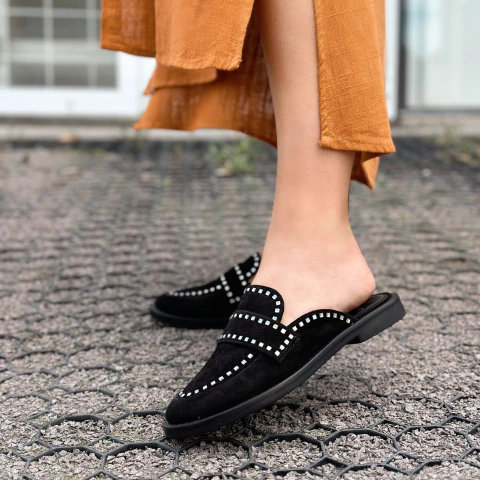 Mule suede black crystal