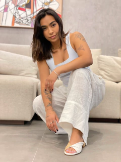 Rasteirinha Lúcia Off White and Camel - loja online