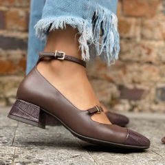 Sapato Mary Jane Safira Croco Marrom - comprar online